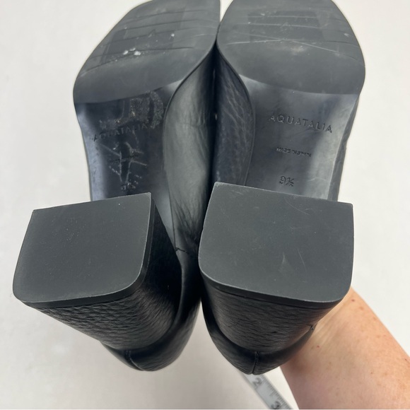 Aquatalia Carlina Block Heel Penny Loafer Square Toe Leather Black Size 9.5M 9.5 - Picture 5 of 12